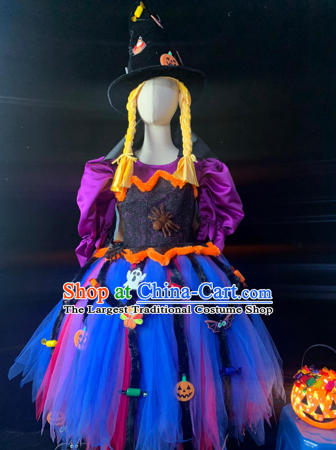Halloween Pumpkin Spider Little Witch Cos Clothing Pumpkin Head Witch Performance Costume Parade Outfit