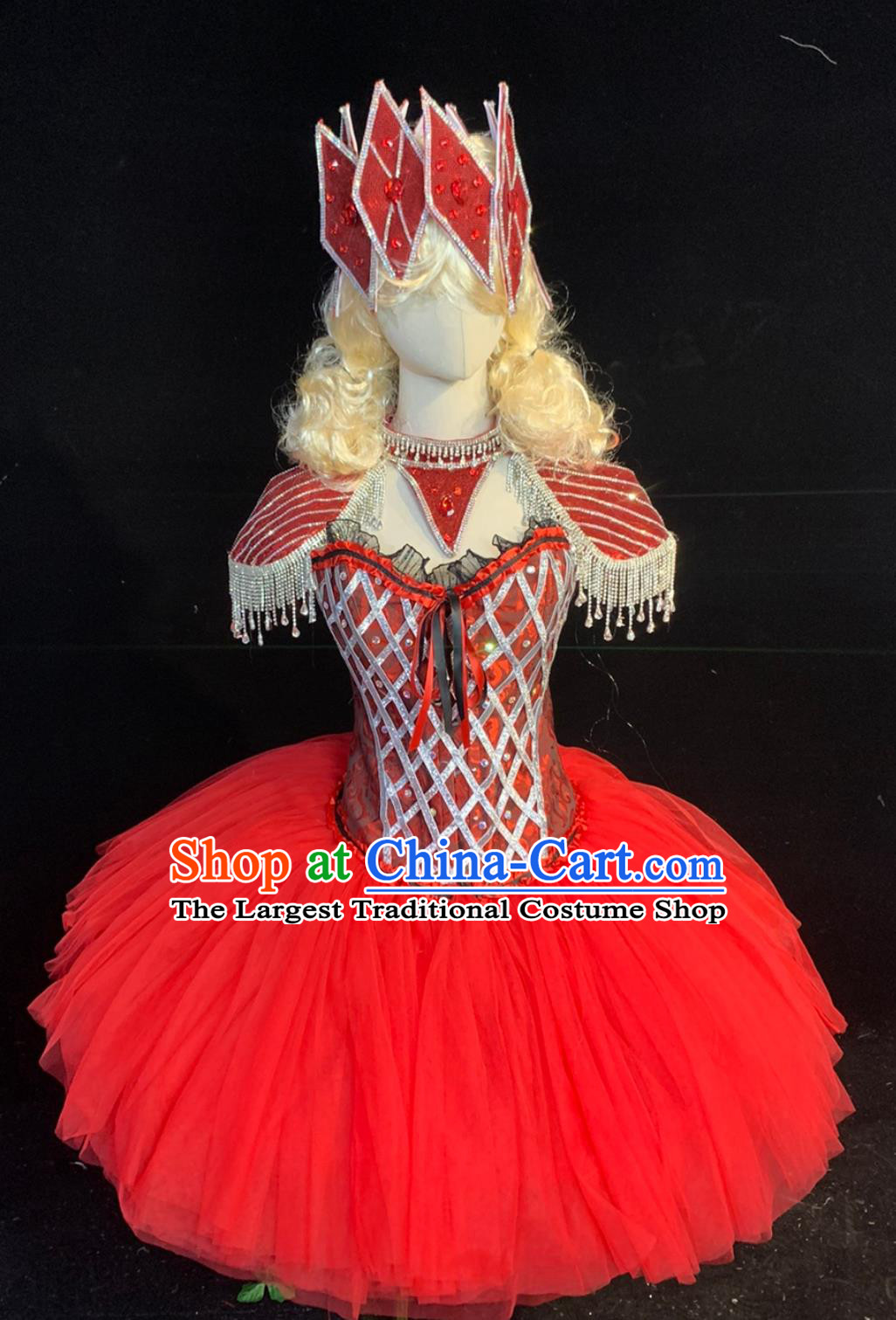Princess Stage Costume Parade Dance Performance Outfit Queen Red Short Dress