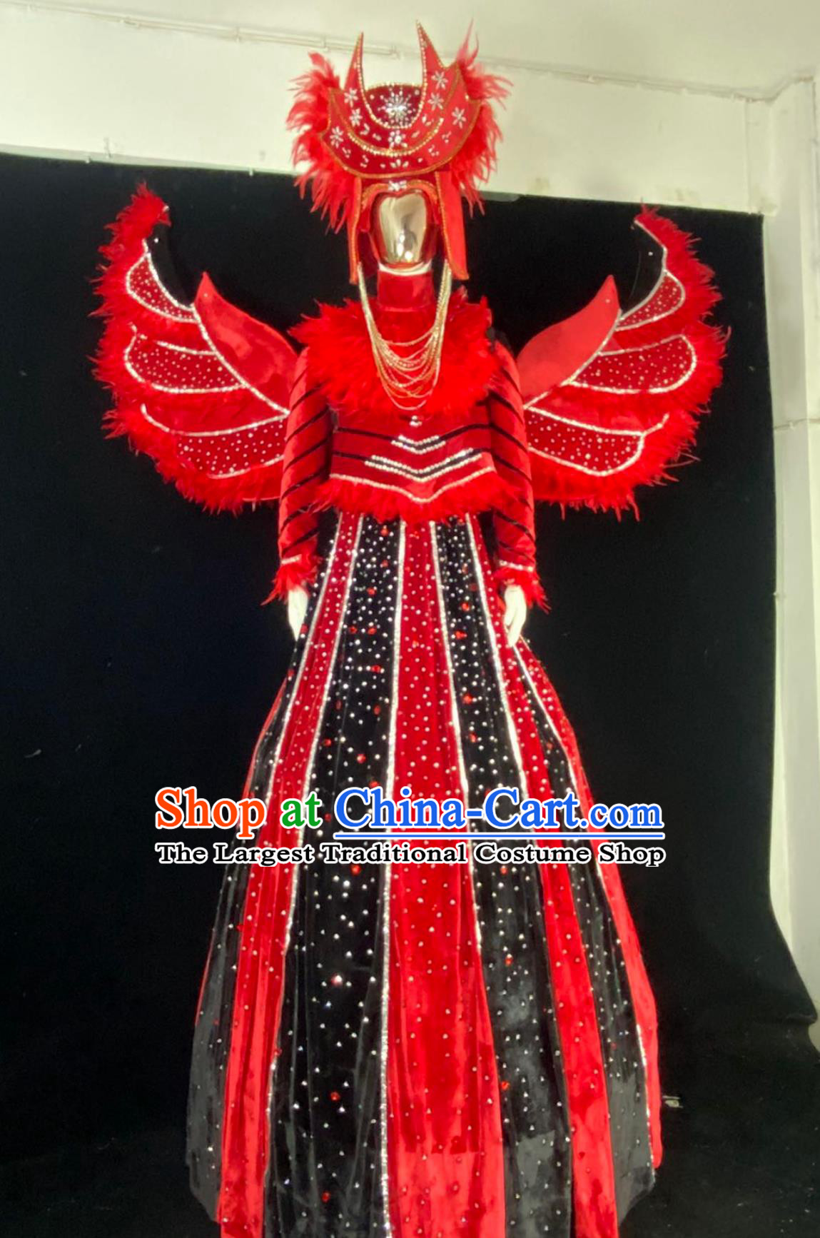 Flannel Red Velvet Performance Costume Magician Stage Feather Outfit Catwalks Clothing