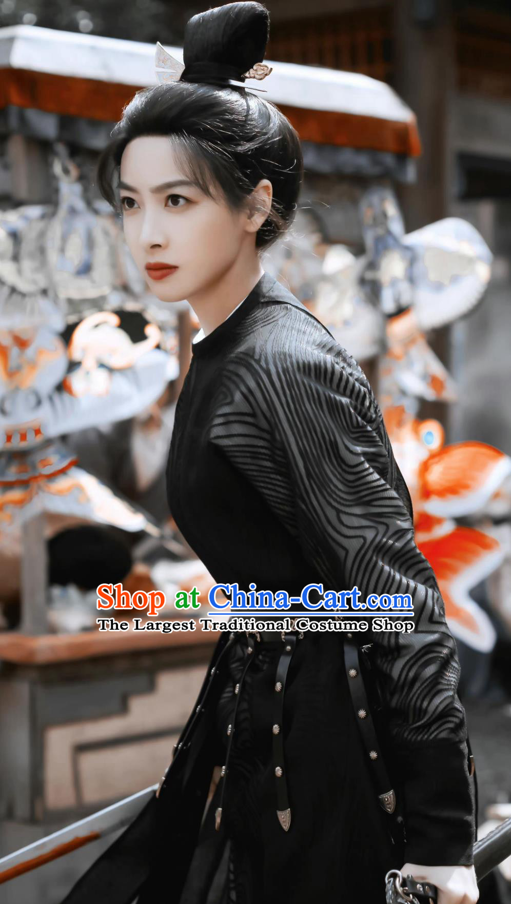 Chinese Drama Wind Rises in Luoyang Swordswoman Wu Si Yue Black Outfit Tang Dynasty Palace Guard Clothing