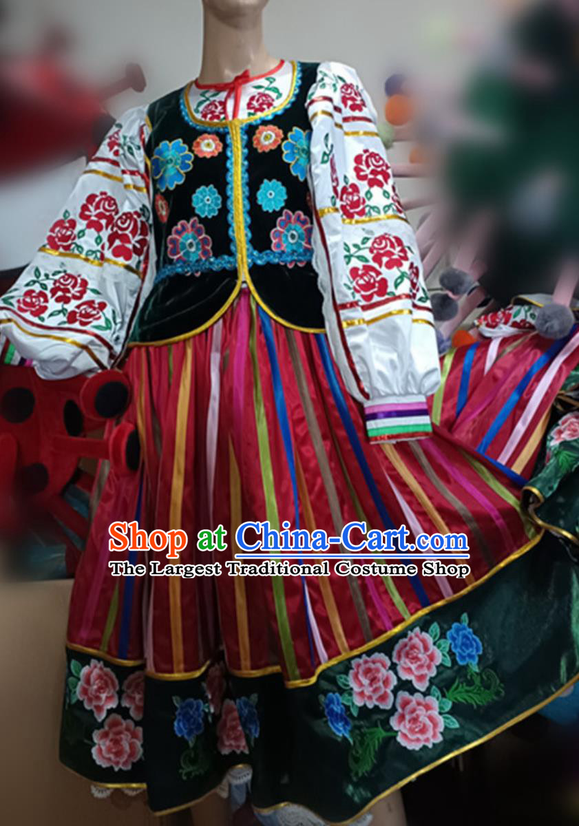 Russian Performance Clothing Restaurant Waitress Attire European Traditional Embroidered Dress