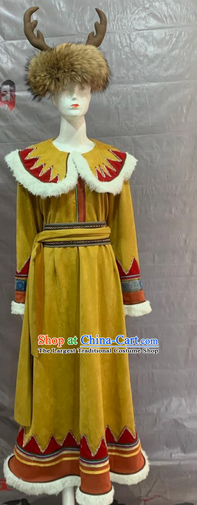 Oroqen Ethnic Costume Chinese Minority Women Performance Dance Dress