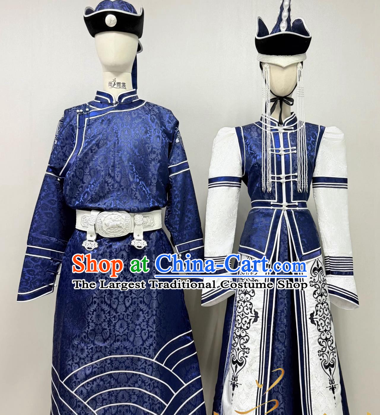 Mongolian Ethnic Couple Wedding Costumes Fashion Show Stage Performance Attires