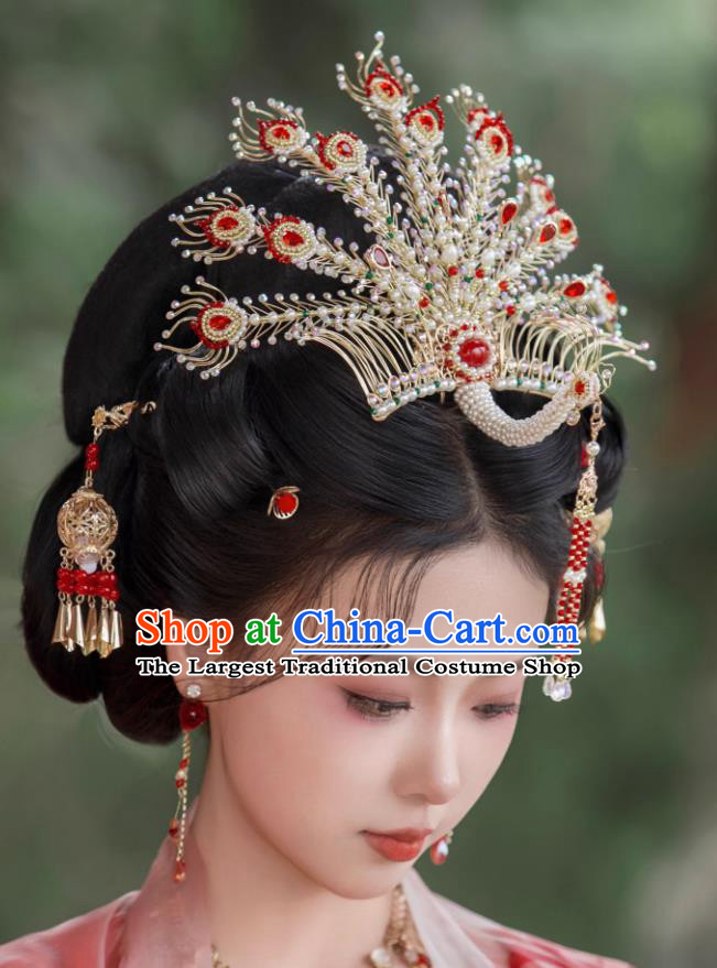 Twelve Tail Golden Phoenix Hairpin Handmade Chinese Hanfu Wedding Hair Crown