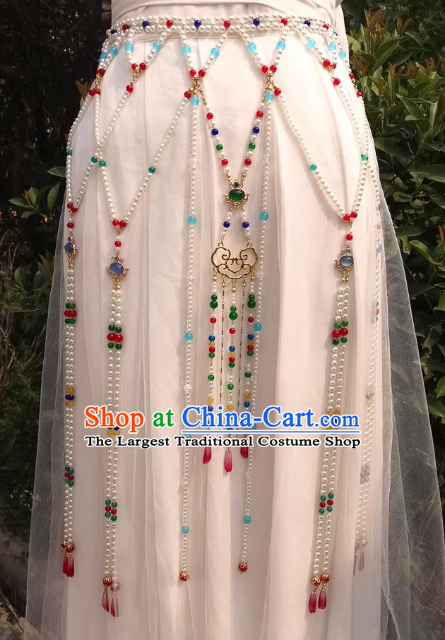 Colorful Tassel Waist Chain Versatile Dunhuang Style U Neck Hanfu Ancient Style Hollow Beaded Waist Ornament