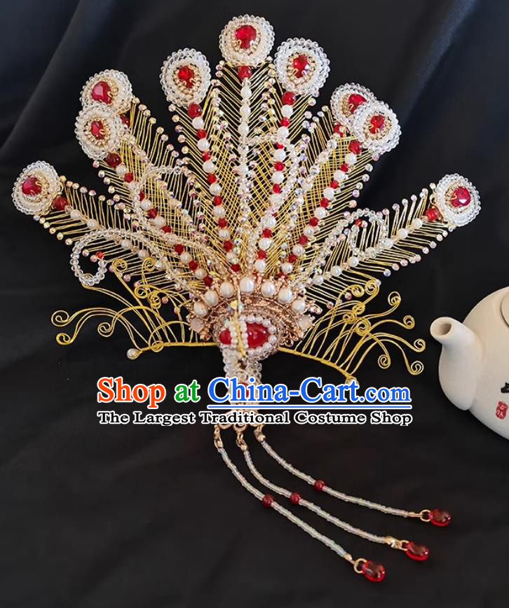 Nine Tail Golden Phoenix Hairpin Handmade Ming Dynasty Hanfu Hair Jewelry Chinese Wedding Headdress Hair Crown