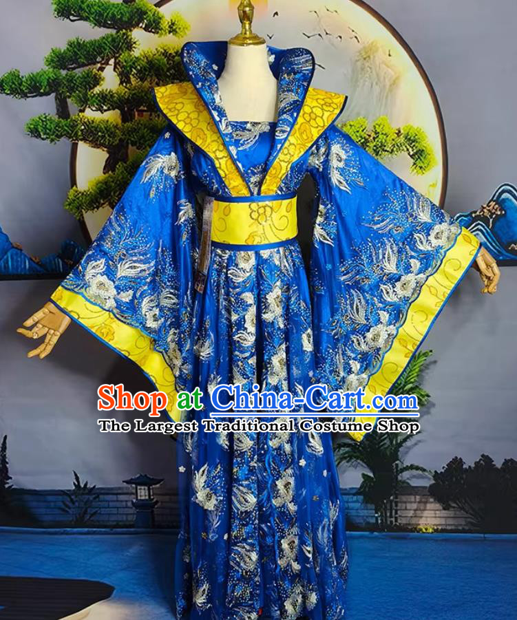 Hanfu Empress Costume Sequin Sapphire Blue Queen Dress Ancient Chinese Imperial Consort Stage Performance Attire