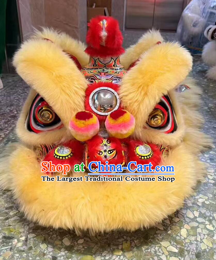 Handmade Hok San Lion Head Chinese Dancing Lion Equipment Yellow Fur Lion Dance Costumes Complete Set