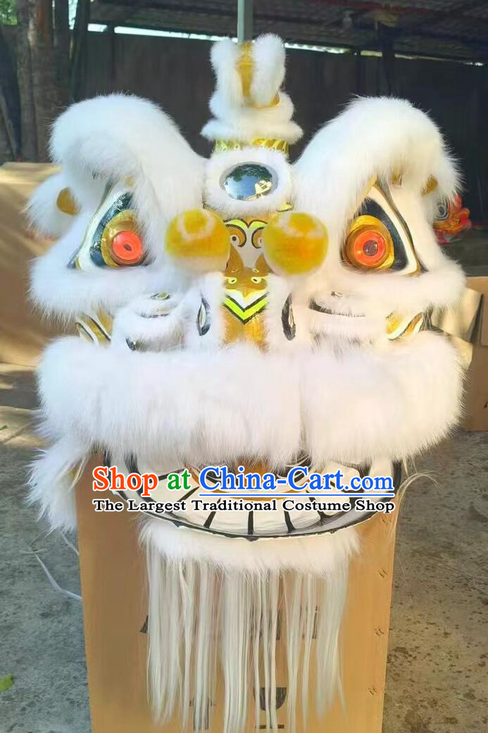 Chinese Dancing Lion Equipment Handmade Hok San Lion Head White Fur Lion Dance Costumes Complete Set