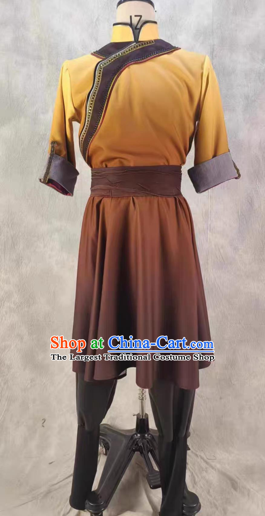 Chinese Mongol Ethnic Stage Performance Costume Mongolian Dance Horse Bell Rings Happiness Song Dancewear for Men