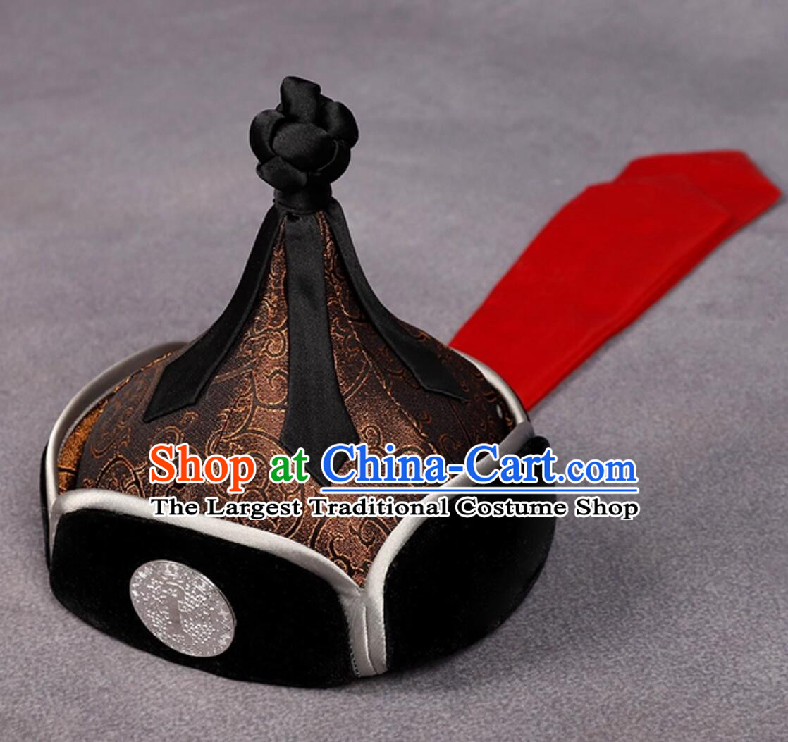 Mongolian Traditional Hat Male Prince Bokh Hat Wrestling Headwear Handmade Performance Brown Hat