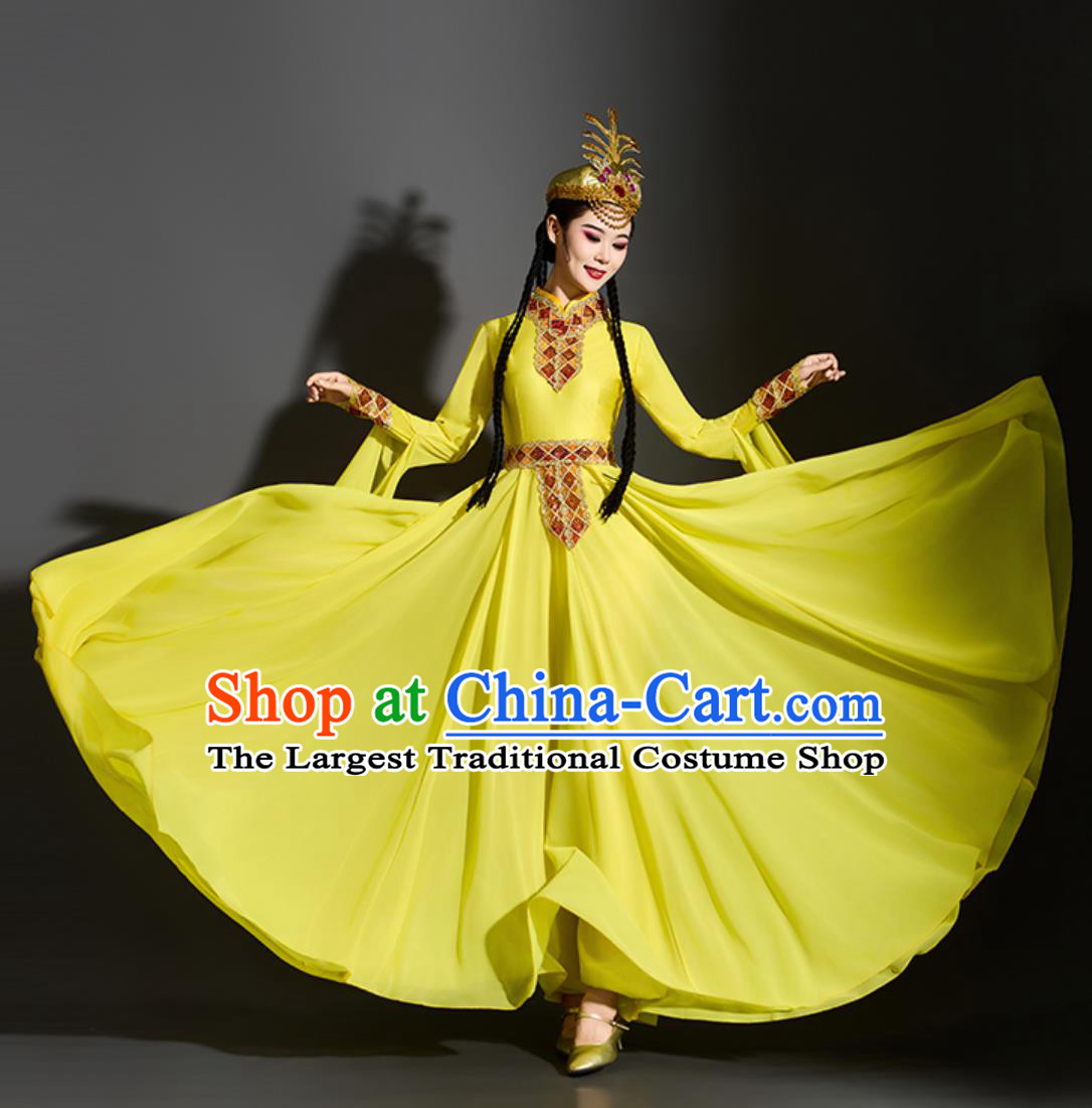 Xinjiang Classical Dance Yellow Dress Chinese Uyghur Ethnic Performance Costume