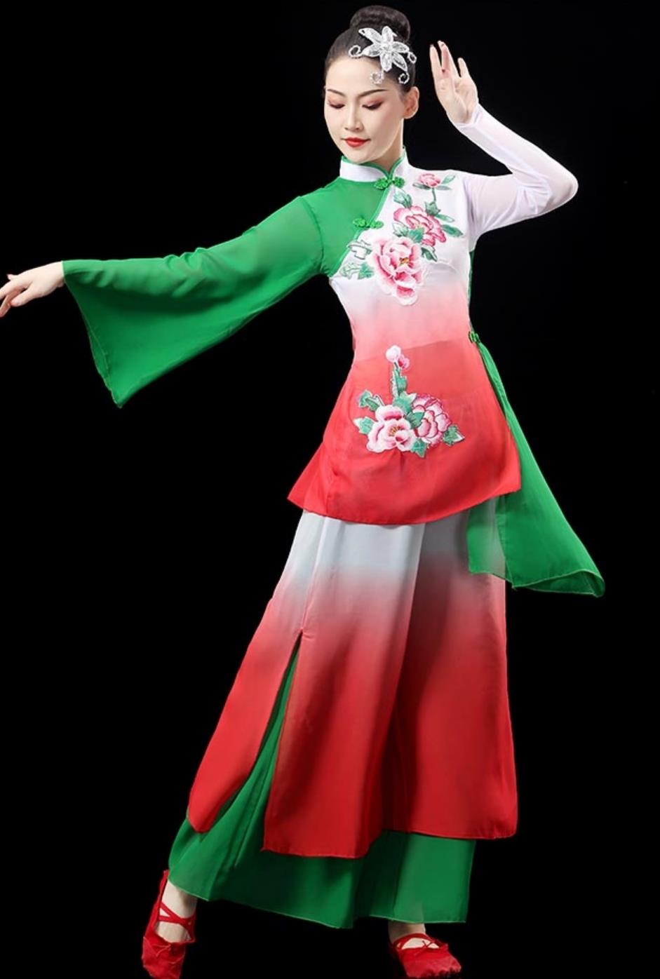 Classic Dance Performance Costume Women Elegant Chinese Group Waist Drum Dance Clothing Umbrella Dance Outfit