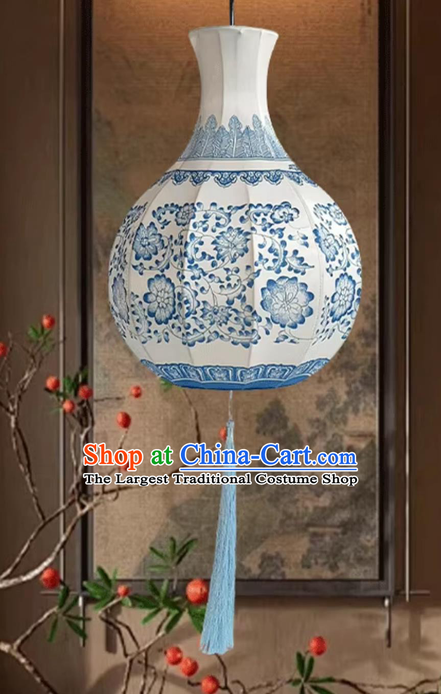 Creative Chinese Style Lantern Blue And White Porcelain Lantern Traditional Classic Vase Pendant Lamp