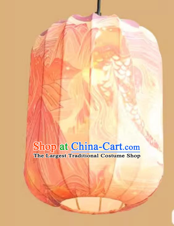 Waterproof Pendant Lantern Printed Koi Pink Lamp Chinese Style Lantern