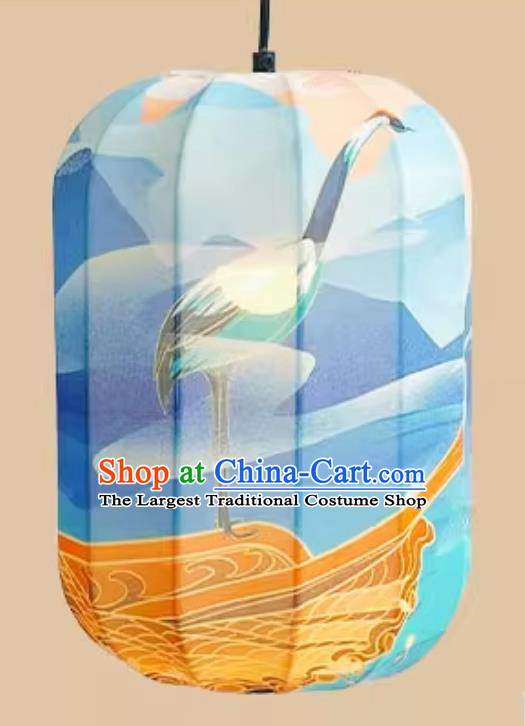 Chinese Style Lantern Waterproof Pendant Lantern Printed Crane Blue Lamp