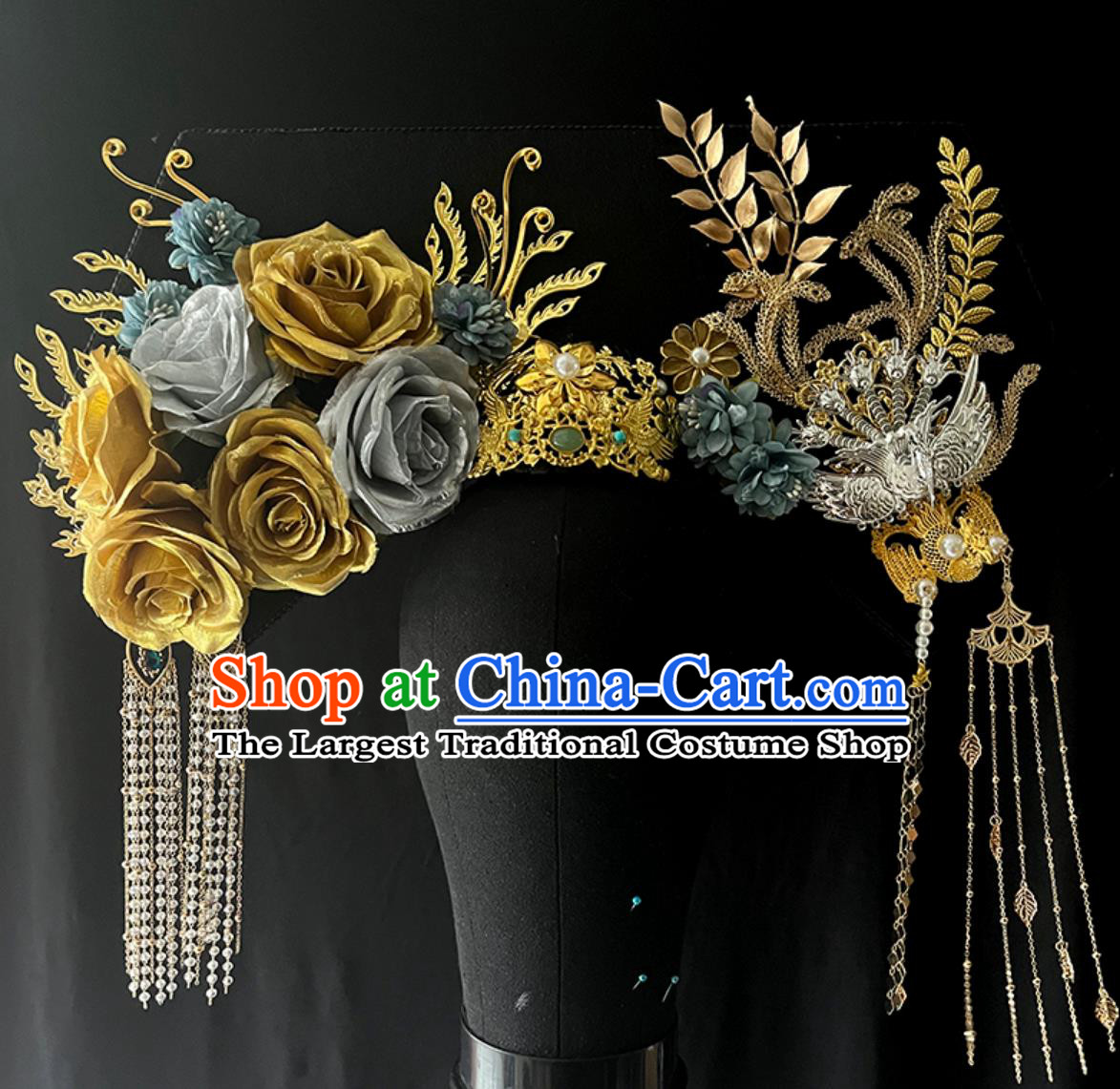 Handmade Large Winged Manchu Headdress Ancient Chinese Court Empress Hat Qing Dynasty Palace Woman Headwear