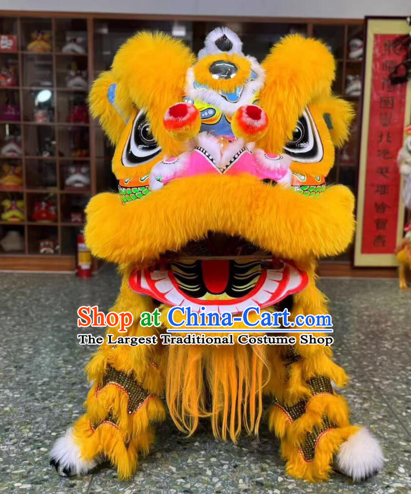 Handmade Lion Dance Head Props Traditional Dragon Pattern Golden Fur Lion Chinese Fut San Lion New Year Lion Dance Costume