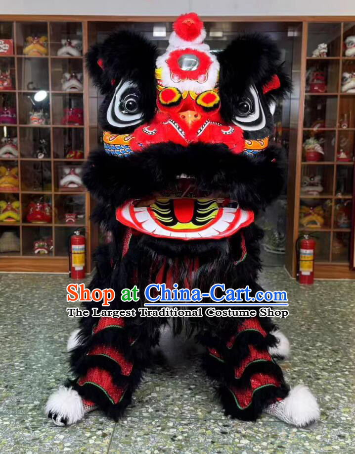 Handmade Lion Dance Head Props Traditional Dragon Pattern Black Fur Lion Chinese Fut San Lion New Year Lion Dance Costume