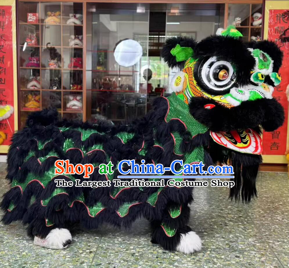 New Year Lion Dance Costume Handmade Lion Dance Head Props Traditional Dragon Pattern Black Fur Lion Chinese Fut San Lion