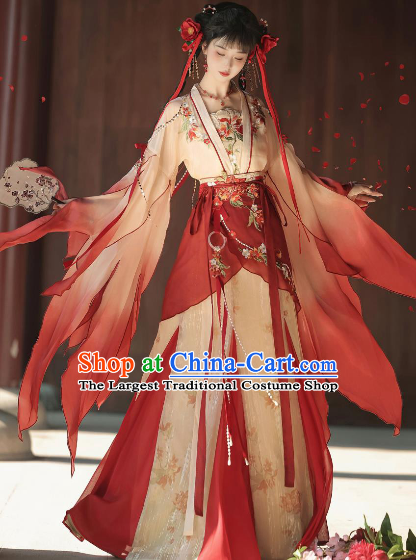 Film And Television Drama Ancient Fairy Costume Traditional Embroidered Red Hanfu Dress Chinese Southern and Northern Dynasties Women Clothing