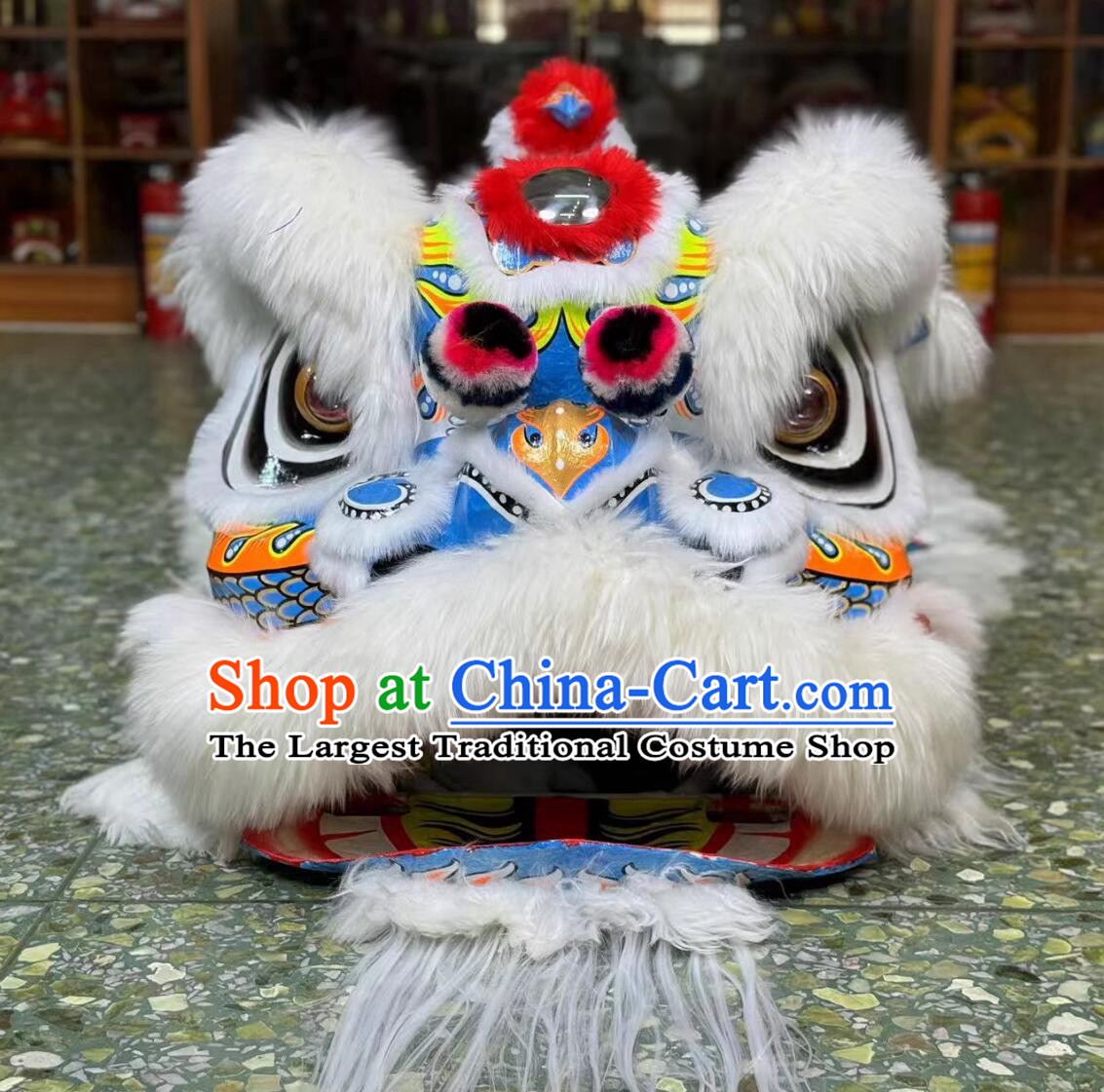 White Wool Chinese Dancing Lion Fut San Lion Head Traditional Celebration Lion Dance Costumes Complete Set