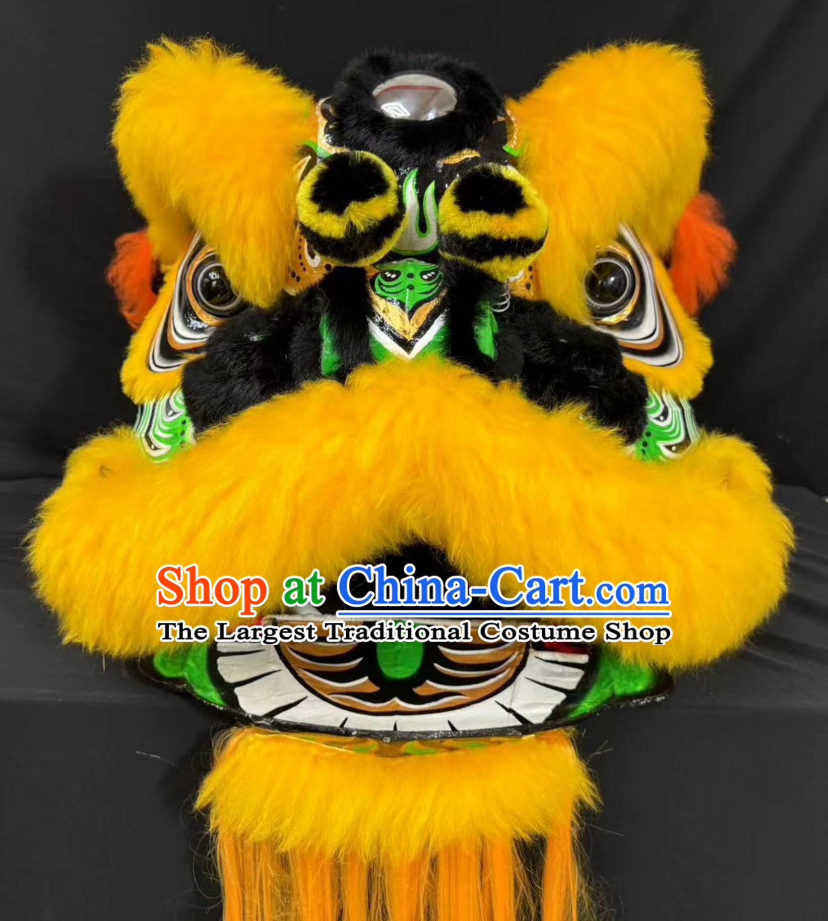 Yellow and Orange Wool Chinese Dancing Lion Fut San Lion Head Traditional Celebration Lion Dance Costumes Complete Set