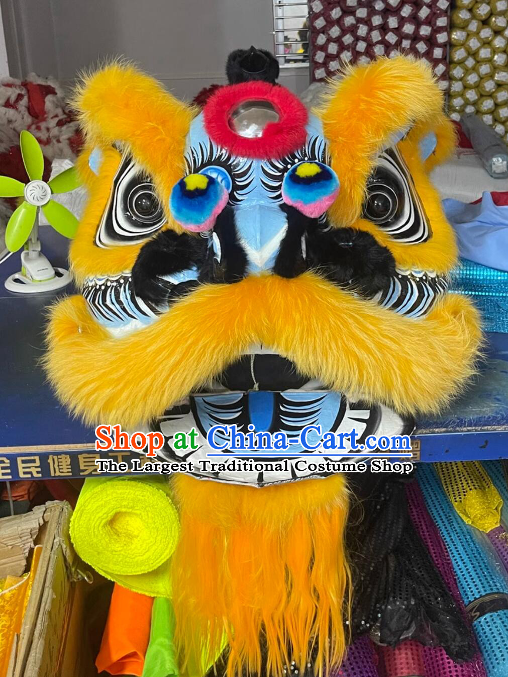 Golden Wool Traditional Celebration Lion Dance Costumes Chinese Dancing Lion Fut San Lion Head Complete Set