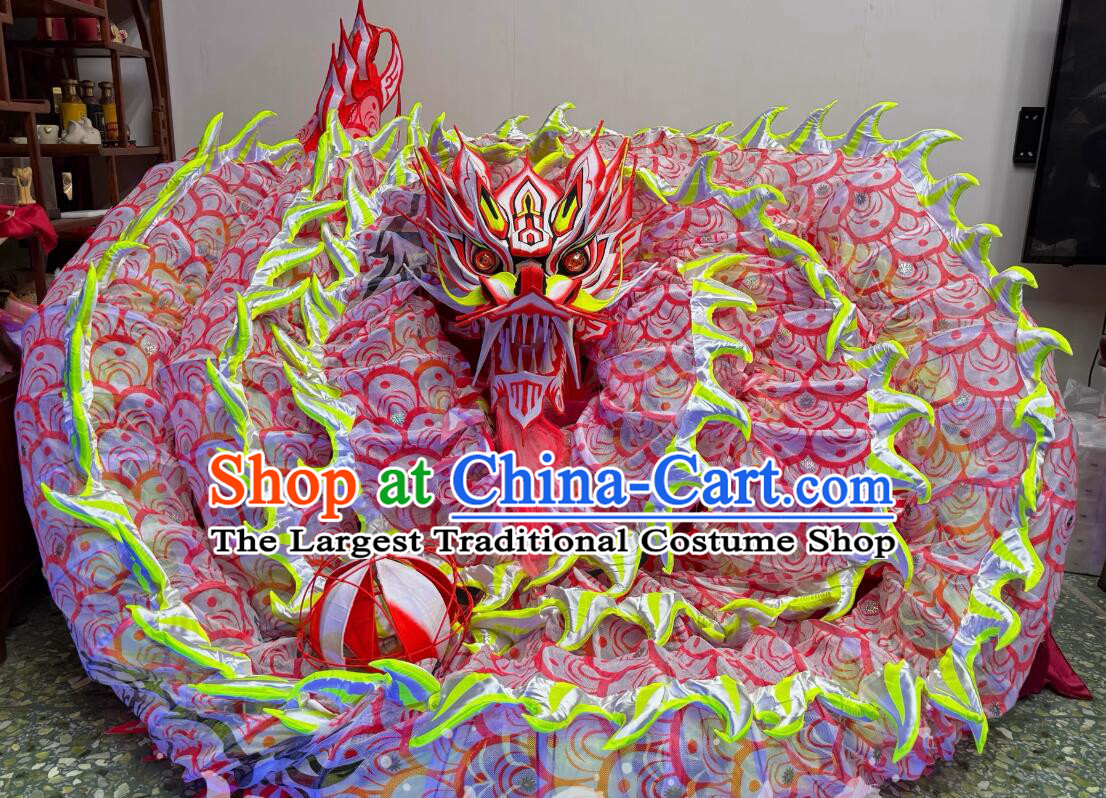 Professional Competition Dragon Dancing Equipment Chinese Parade Dragon Dance Costume Handmade Celebration Pink Fluorescent Dragon