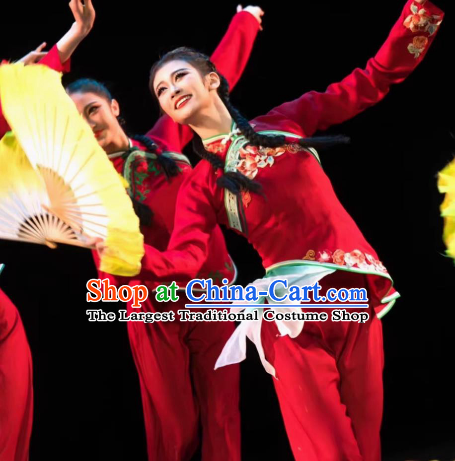 Chinese New Year Yangko Dance Costume Da Di Fei Ge Hand Fan Dance Waist Drum Outfit Northern Shaanxi Folk Performance Attire
