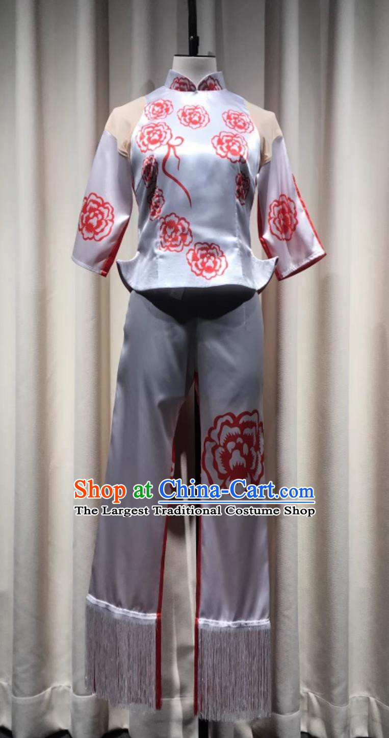 Paper Cut Girl Performance Costume Festive Dance Outfit Chinese New Year Yangko Folk Stage Show Attire