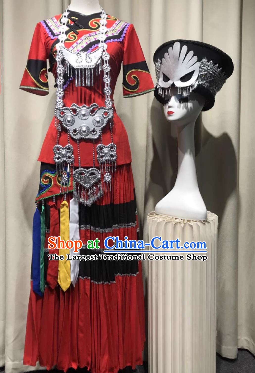 Chinese Lotus Award Ceremonial Praise Dance Costume Ethnic Minority Women Group Dance Dress Yi Performance Outfit