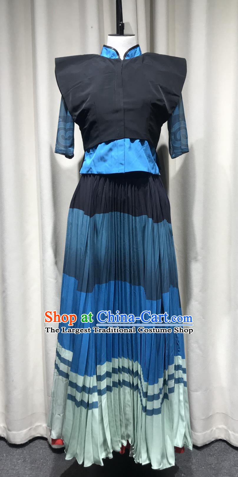 Chinese Yi Performance Outfit Lotus Award Ceremonial Praise Dance Costume Ethnic Minority Women Group Dance Dress