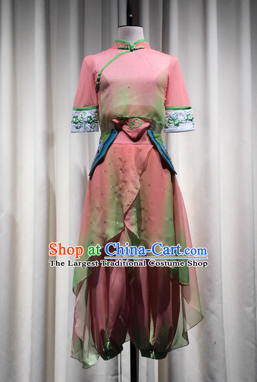 Chinese Tea Picking Dance Costume Jiaozhou Yangko Performance Outfit for Women