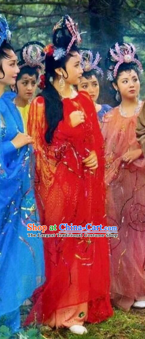 TV Drama Chinese Ancient Fairy Replica Costume 86 Version Journey To The West Red Spider Spirit Dress