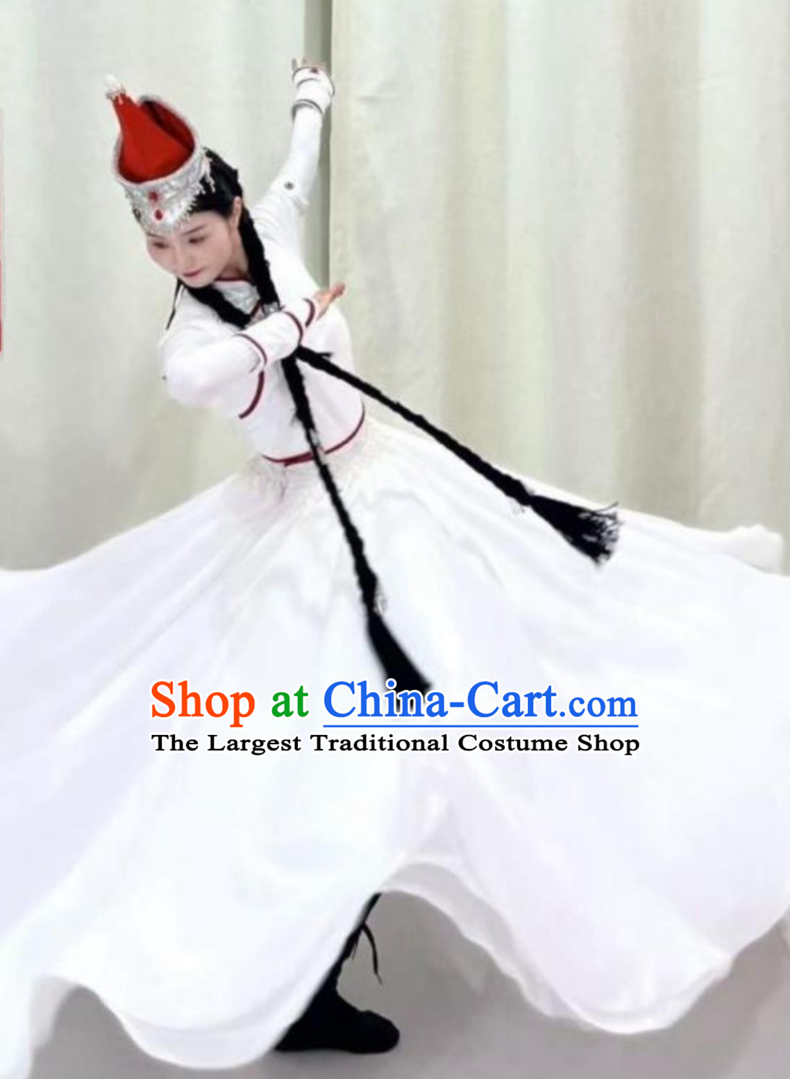 Chinese Mongol Nationality Dance White Dress Mongolian Dance Group Performance Costume Eternal Anthem Dance Repertoire Attire