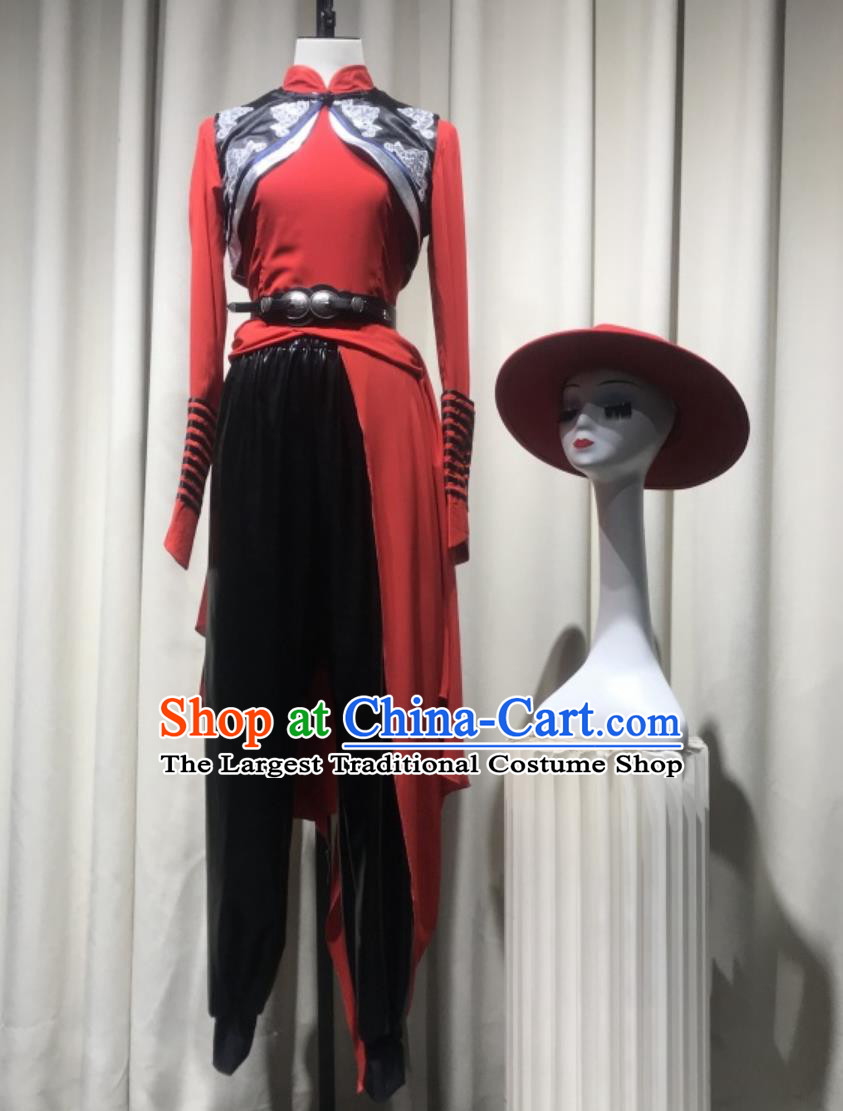 Mongolian Group Dance Costume For Stepping Into The Light Chinese Lotus Award Ethnic Folk Dance Performance Red Attire