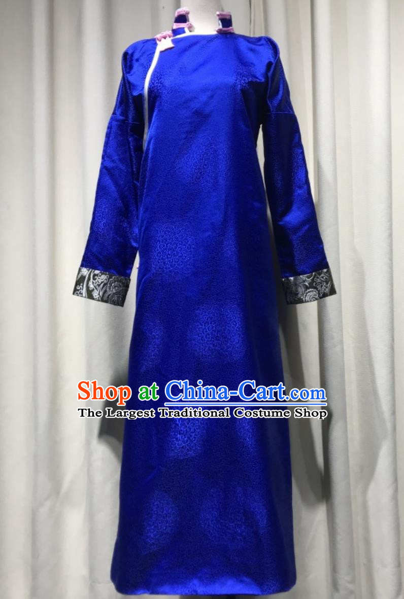 Chinese Lotus Award Ethnic Folk Dance Performance Blue Robe Mongolian Group Dance Costume For Stepping Into The Light