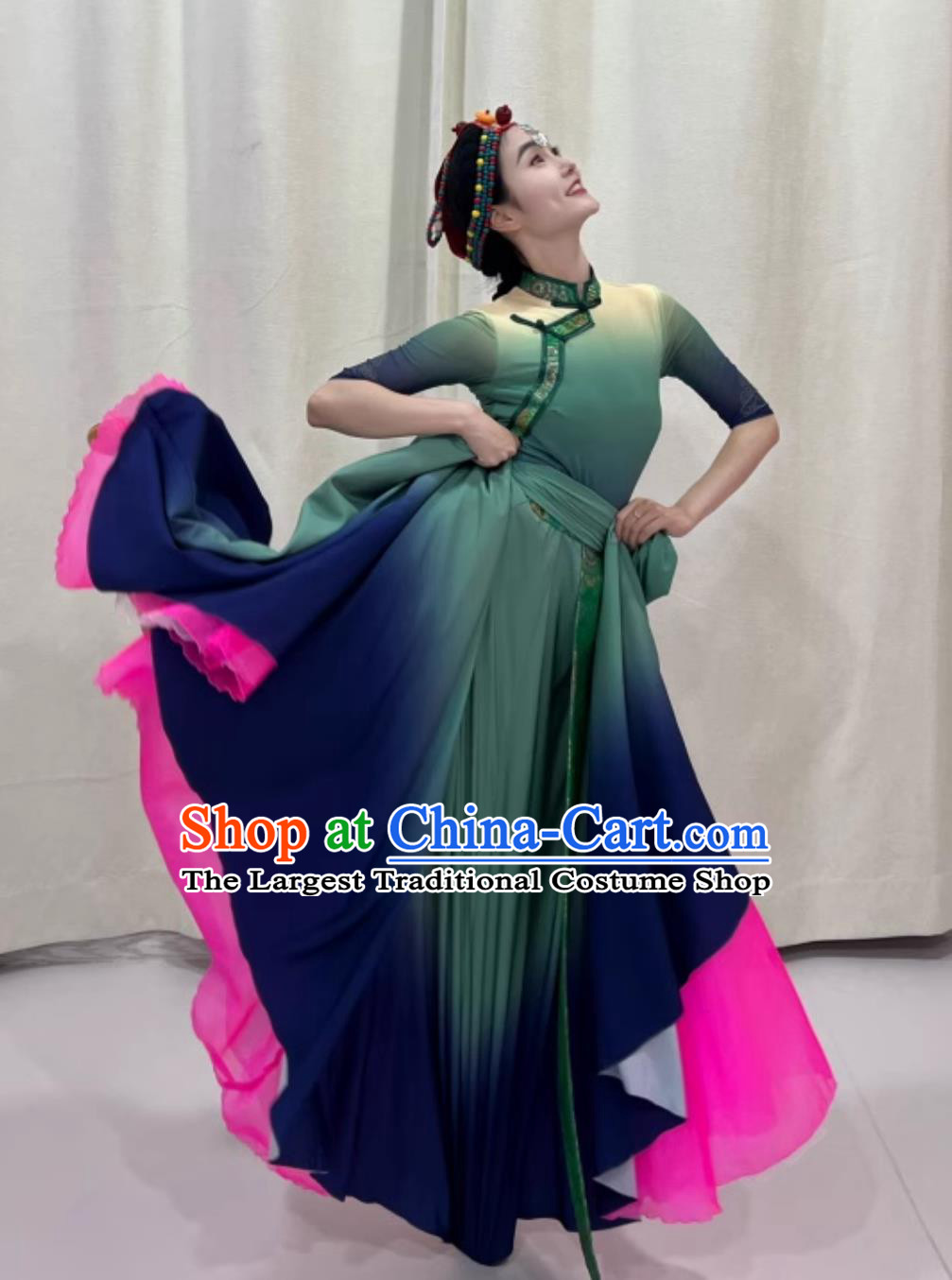 Tibetan Female Folk Dance Costume Zang Nationality Group Dance When Gesang Flowers Bloom Stage Performance Attire Chinese Ethnic Clothing