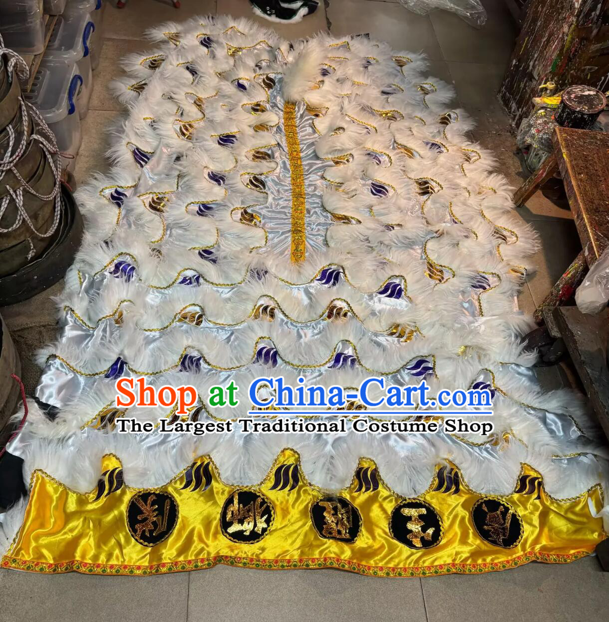 Tiger Spot Chinese Lion Dance Mirrors Tail and Pants Traditional Wool Lion Costumes Set