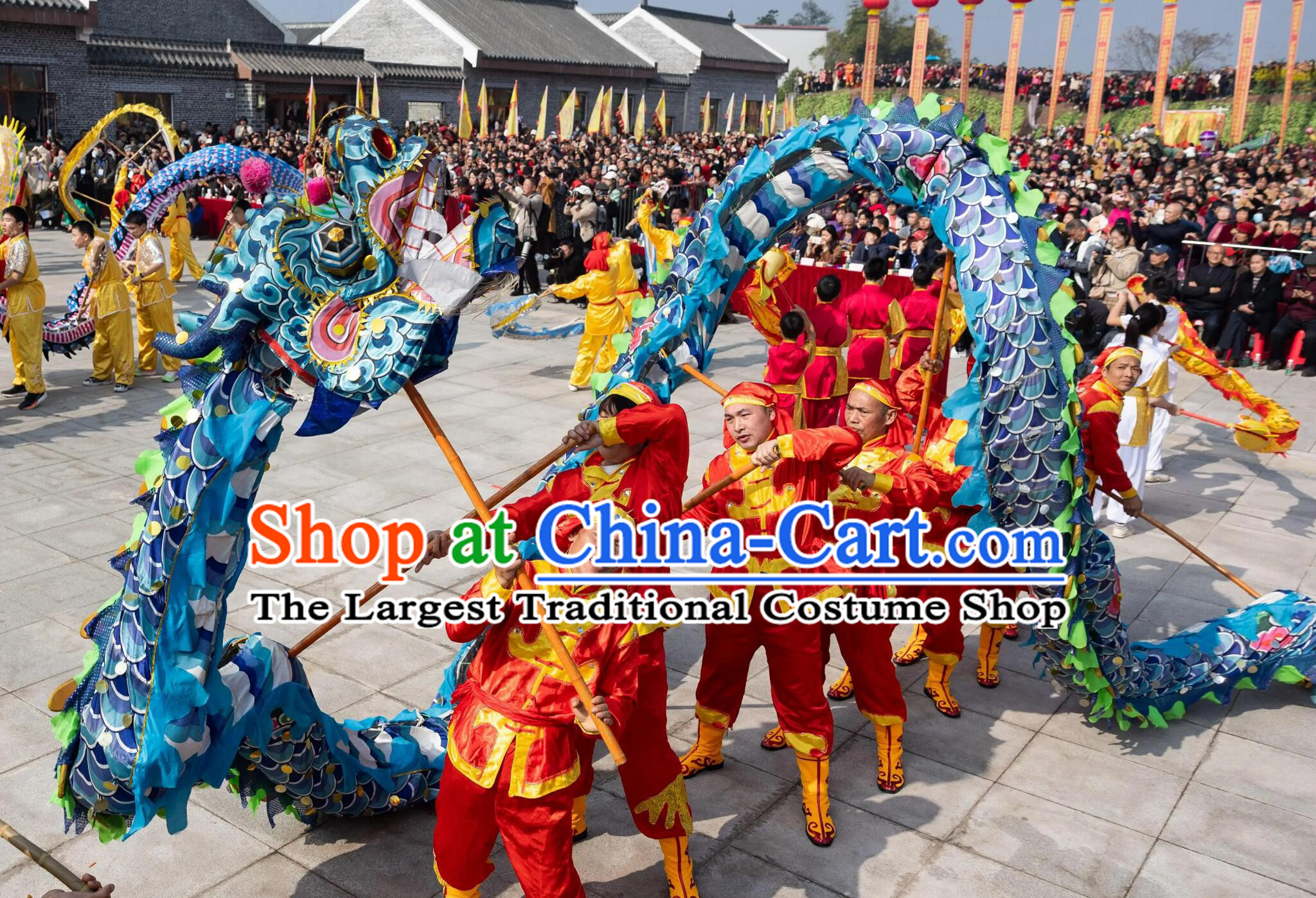 Chinese Festival Celebration Prop Sequins Dragon Dance Equipment Blue Loong Dance Costume