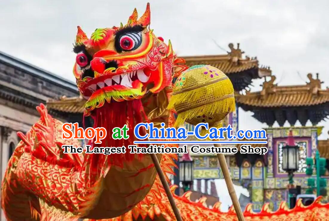 Chinese Competitive Dragon Dancing Props Red Dragon Dance Equipment Fluorescent Loong Dance Costume