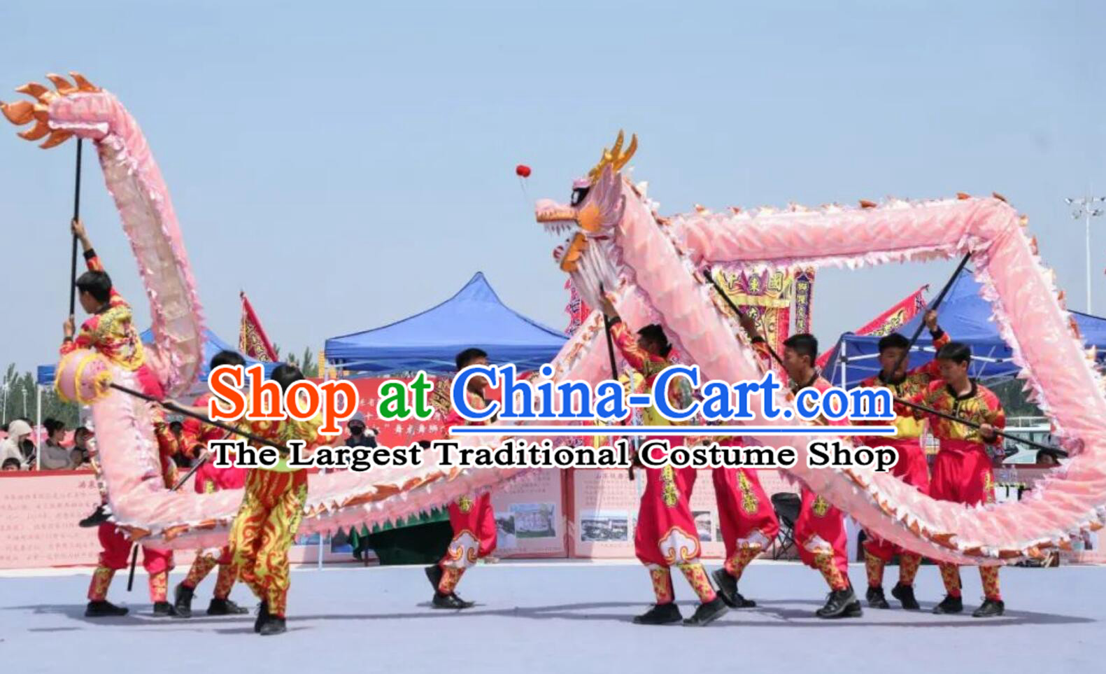 Dragon Dance Equipment Pink Loong Dance Costume Chinese Traditional Festival Dragon Dancing Props