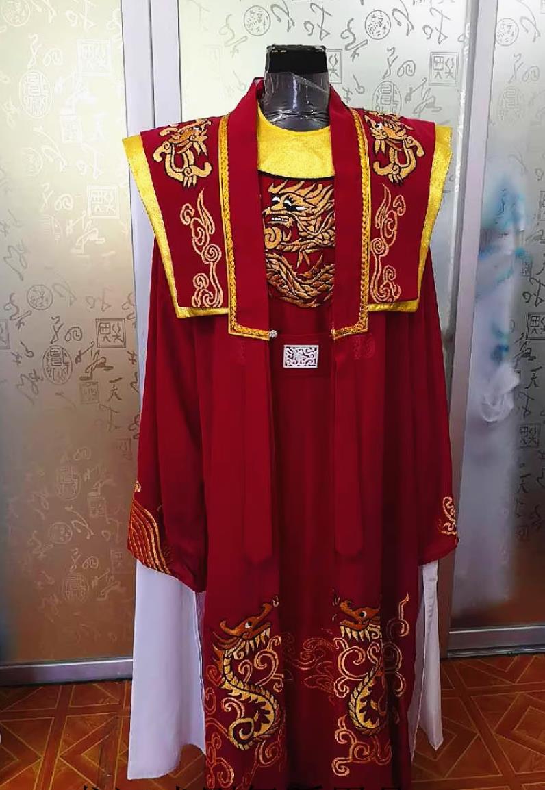 Chinese Opera Costume Ancient Emperor King Dragon Robe Dark Red Python Robe Traditional Drama Apparel