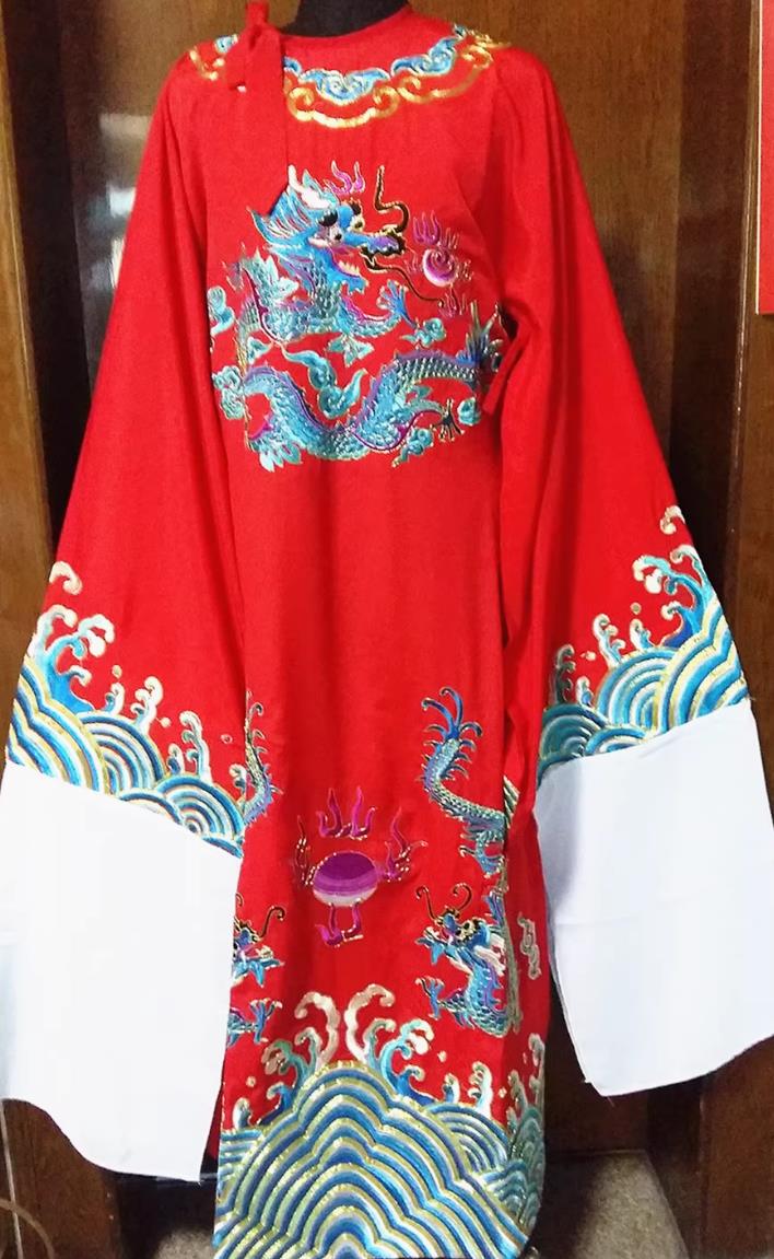 Embroidered Red Robe Chinese Peking Opera Costume Xiaosheng Garment Number One Scholar Official Gown