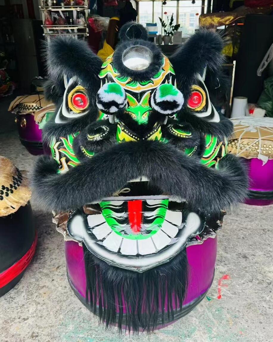 Top Black Wool Lion Dance Costume Traditional Chinese Festival Dance Fut San Lion Head and Clothes Complete Set