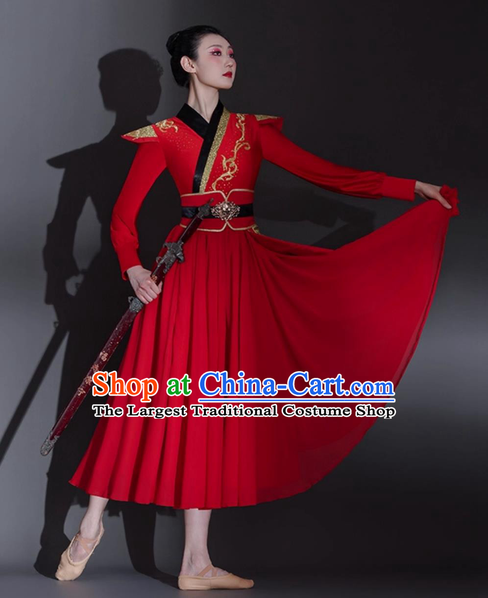 Drum Performance Costume Women Chinese Style Dance Attire Water Drum Opening Dance Red Dress