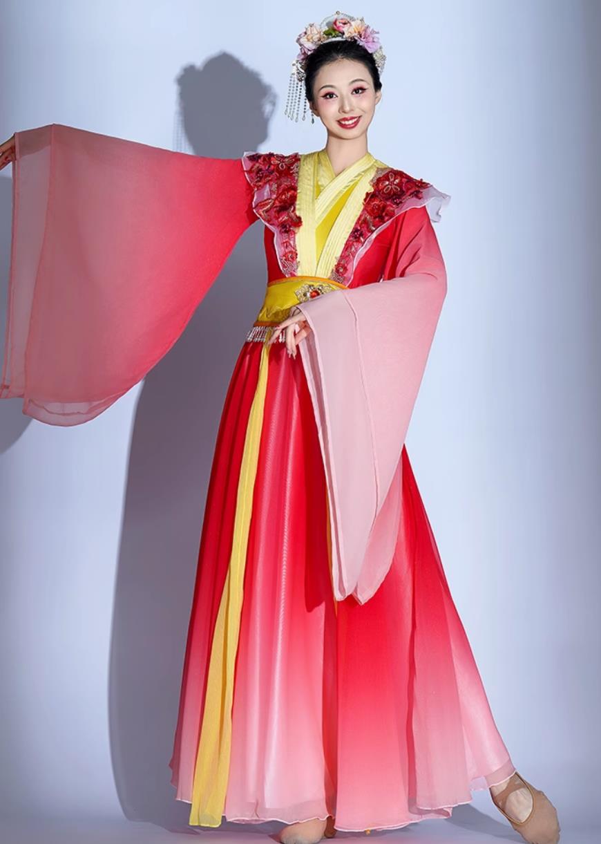 Classical Dance Performance Costume Chinese Han Tang Dynasty Splendor Dance Attire Elegant Red Dress