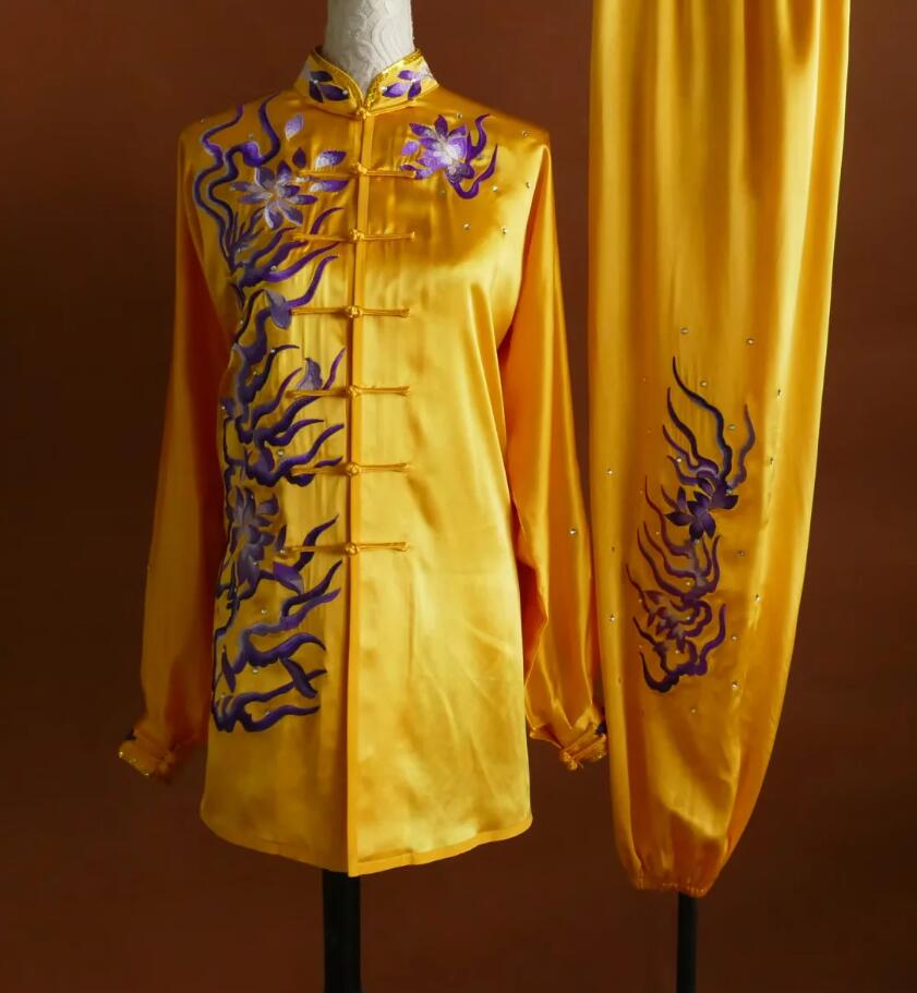 Embroidered Fire Kylin Kung Fu Suit Golden Tai Chi Uniform Martial Arts Competition Costume Taiji Performance Outfit