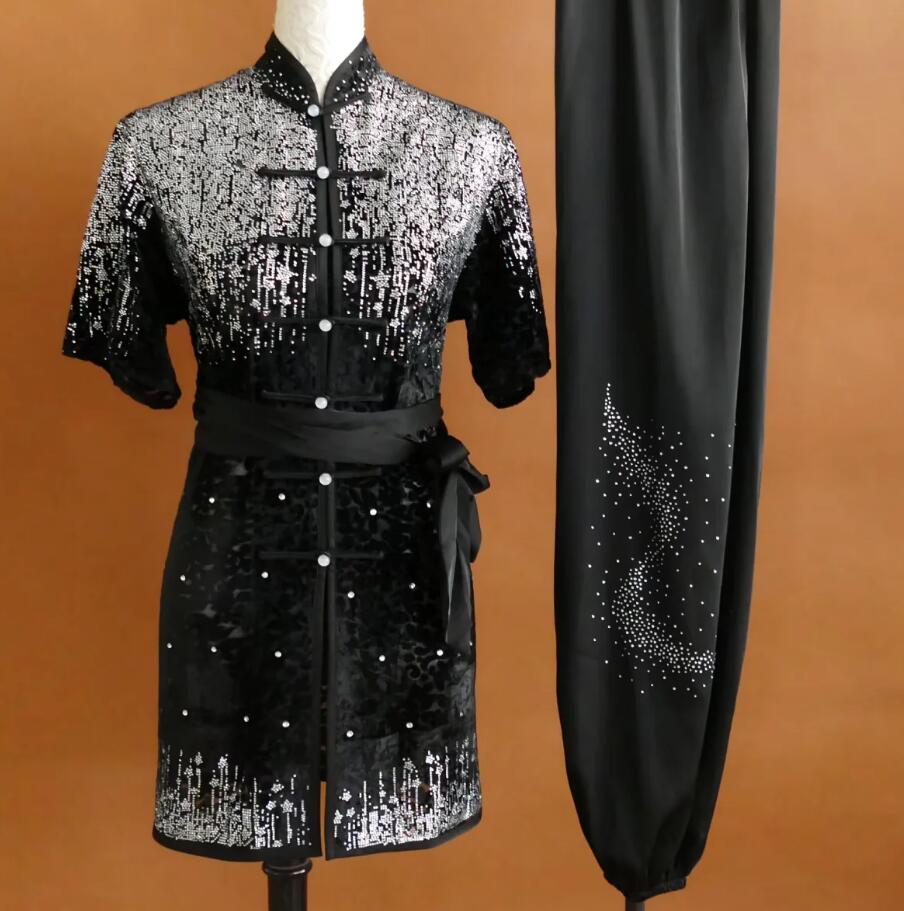 Rhinestone Changquan Kung Fu Suit Wushu Routine Competition Uniform Long Fist Costume Martial Arts Performance Outfit